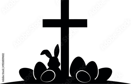 Easter cross and bunny with eggs symbolizing resurrection and new life