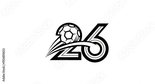 Soccer ball graphic with the number twenty-six, a dynamic sports design.