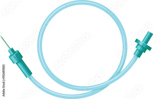Intravenous IV Tube Vector Illustration Featuring Medical Infusion Line with Needle and Connector for Hospital Treatment, Healthcare Equipment, and Clinical Design Concepts