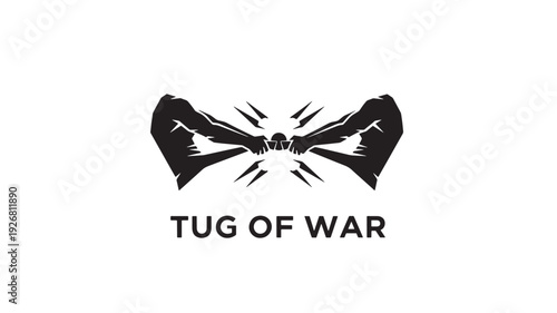 A dramatic black and white illustration of two hands engaged in a tug of war, symbolizing conflict and competition.