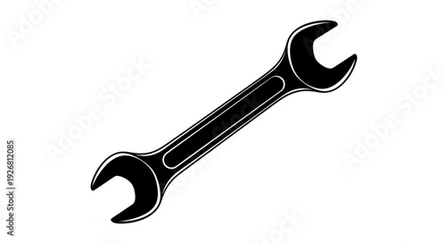 Detailed black wrench tool isolated on a clean white background, ready for use.
