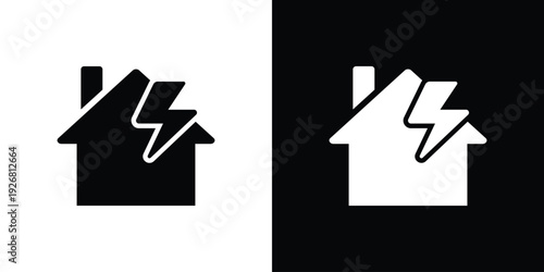 Power and energy icon for residential properties featuring a house with a lightning bolt. Ideal for electricity services, solar power, smart home energy, or electrical repair concepts.