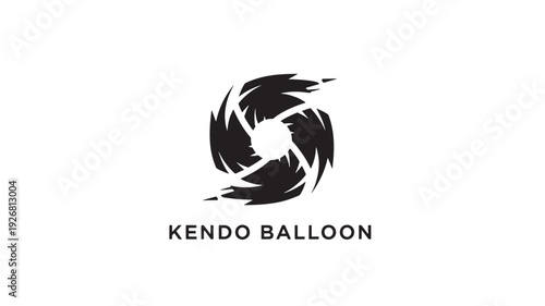Professional kendo balloon logo featuring abstract swirling shapes in black and white, symbolizing motion and energy, ideal for branding and commercial use.