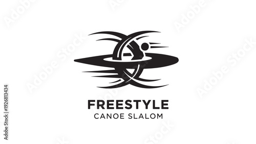 Stylized black and white logo featuring a canoe slalom athlete in motion, representing freestyle canoeing with sleek, modern design elements.