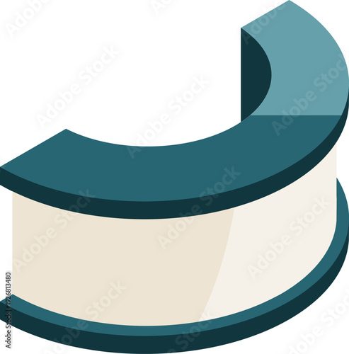 Lobby counter isometric icon. Rollup desk advertising