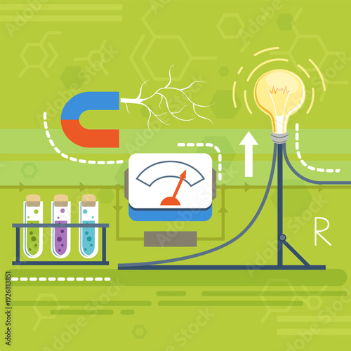 Physics color concept. Scientific magnet power experiment