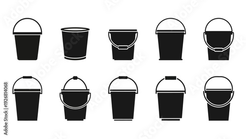 Collection of black bucket icons with various handle designs.