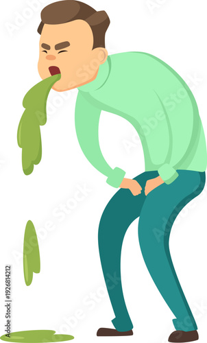 Vomiting man cartoon character. Food poisoning icon