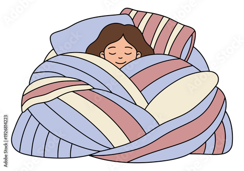 Hand drawn illustration of a woman depicting sleeping soundly for healthy living concepts