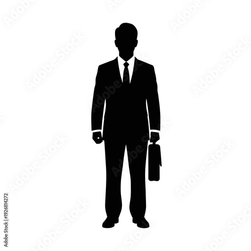 Professional Businessman Silhouette Icon with Briefcase - Corporate Figure Vector