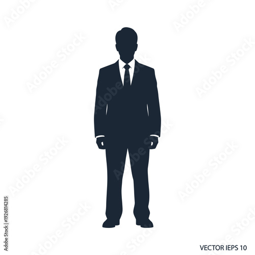 Businessman Silhouette Vector Icon: Professional Man in Suit Standing, Corporate Executive Profile Avatar