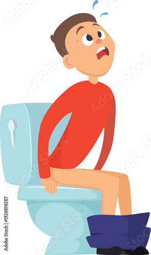 Toilet problem icon. Cartoon suffering man with diarrhea