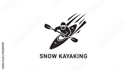 A stylized black and white logo featuring a kayaker in motion, conveying energy and adventure, ideal for winter sports branding.