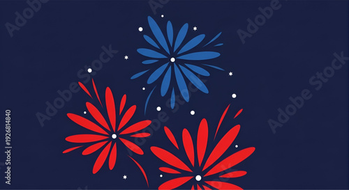 Vibrant fireworks explode against a deep blue night sky on independence day