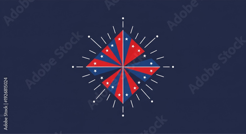 Abstract patriotic starburst design on dark blue background with radiating lines