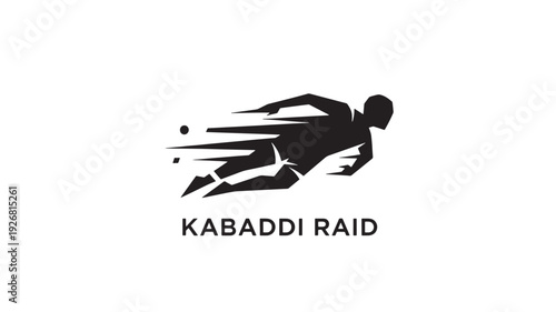A stylized black silhouette of a kabaddi raider in mid-action, set against a clean white background, creating a bold and dynamic sport logo.