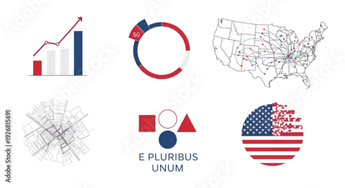 Set of infographic elements with american flag colors and themes