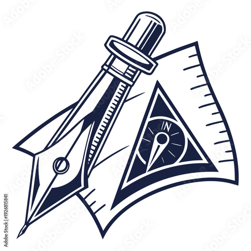 Fountain Pen with Ruler and Eye of Providence Symbol