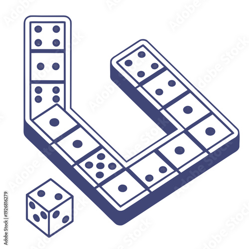 Dominoes Game Board and Dice Vector Illustration, Strategy Board Game