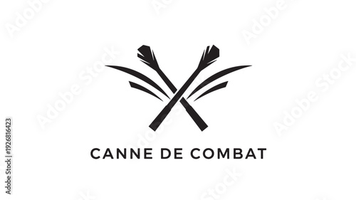 A stylized black and white logo featuring crossed canne de combat sticks with dynamic motion lines, symbolizing martial arts training and combat sports.