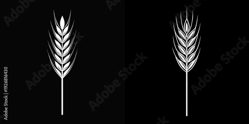 Minimalist Pair of Wheat Ears on Black Background Silhouette