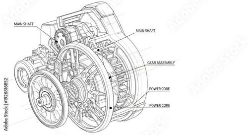 Detailed mechanical engineering diagram showcasing intricate internal components and design.