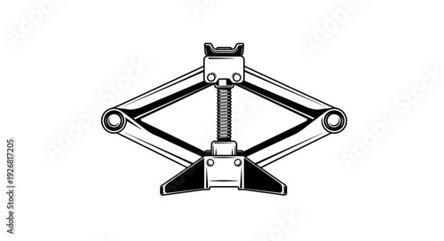 Detailed illustration of a mechanical scissor jack, ready for vehicle maintenance.