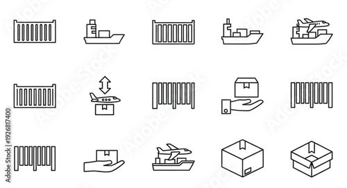Collection of shipping and delivery icons representing logistics and transportation.