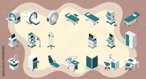 Medical equipment and hospital furniture illustration set.