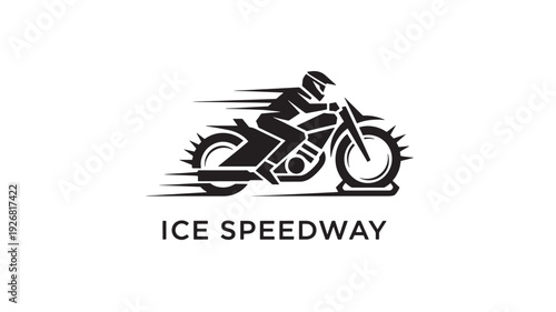 A sleek black and white logo featuring a motorcyclist racing on ice speedway, conveying speed and adrenaline.