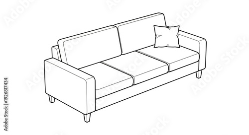 Elegant three-seater sofa with a single decorative pillow, perfect for living room decor.