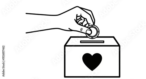 Hand placing coin into donation box, symbol of charity and giving.