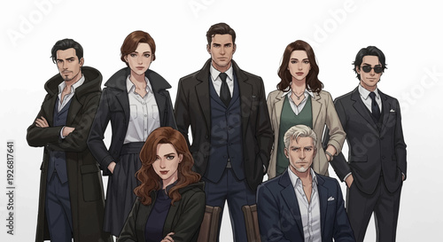 Diverse group of business professionals standing and sitting together