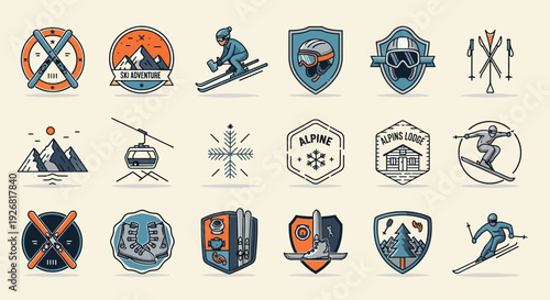 Collection of Skiing Emblems and Logos.