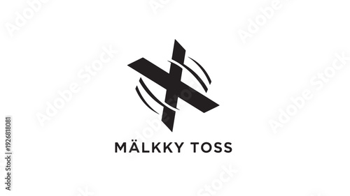 A sleek black abstract X logo with dynamic motion lines alongside the text Mälkky Toss on a clean white background, ideal for branding and corporate identity.