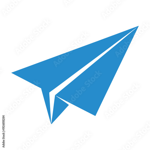 Blue paper airplane soaring gracefully against a clean white background symbolizing freedom creativity and simplicity