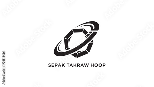 Professional logo for Sepak Takraw Hoop featuring a sleek, black geometric hoop design on a white background, conveying modernity and sportsmanship.