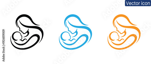 Beautifully designed vector icons depicting a mother and child in a modern minimalist style, conveying love and care