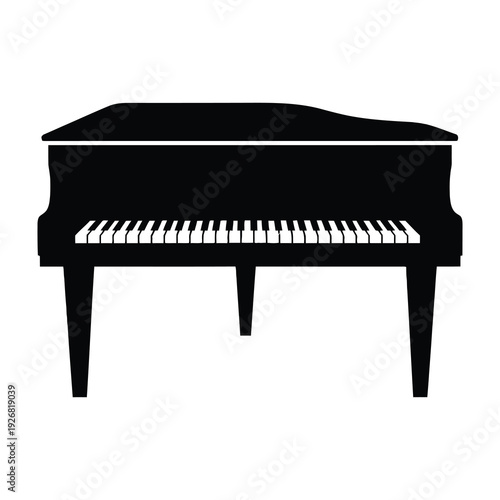 Elegant black grand piano silhouette against a neutral background evoking classical music sophistication and timeless acoustic elegance for artistic compositions