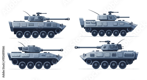Military Tanks in Various Positions.
