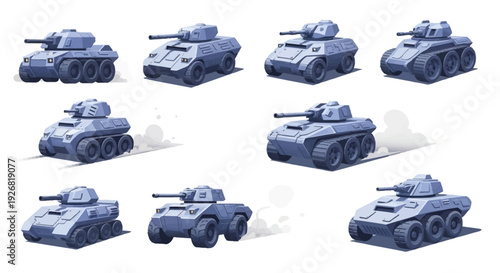 Military Tanks in Various Positions.
