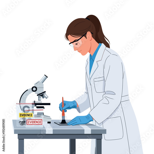 Female forensic scientist analyzing evidence in crime lab