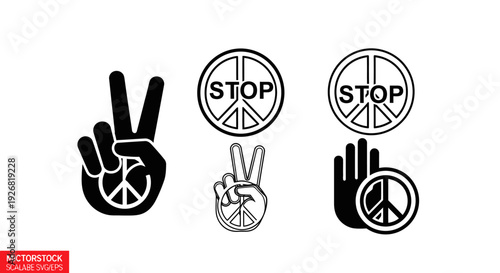 Peace Signs and Stop Symbols Illustration.