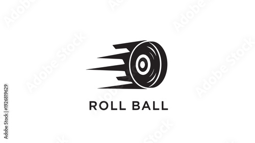A sleek black and white logo featuring a roll ball in motion, conveying energy and dynamism, ideal for sports and entertainment branding.