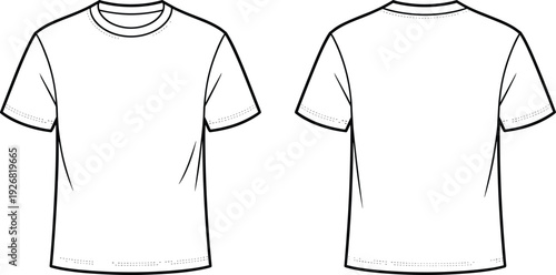 Minimalist blank white t-shirt mockup set featuring front and back views, clean outline design, short sleeves, crew neckline, perfect for apparel branding, fashion template, and garment presentation.