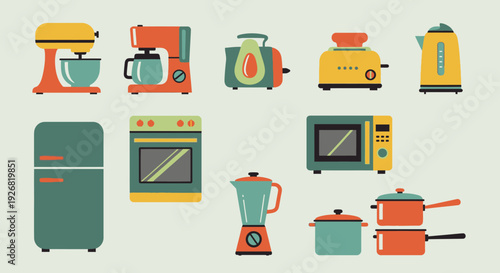 Colorful Kitchen Appliances Set Vector Illustration