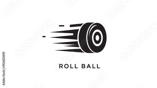 A sleek black and white logo featuring a roll ball in motion, conveying energy and dynamism, ideal for sports and business branding.