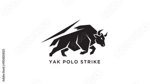 A sleek black yak polo strike logo featuring a charging bull silhouette with dynamic motion lines on a white background, symbolizing strength and energy.