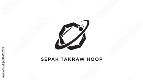Professional logo design for Sepak Takraw Hoop featuring a stylized planet with ring, symbolizing sport and activity in a modern aesthetic.