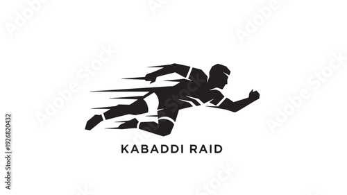 High-energy black silhouette of a kabaddi raider in mid-air, dynamic motion lines, sporty theme, white background, perfect for sports branding.